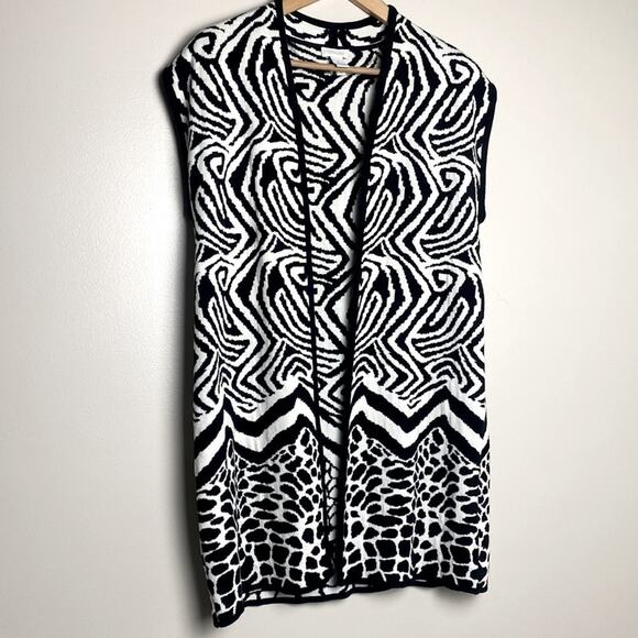 Chico's Sweaters - Chico’s Bi-Color Black and White Animal Print Cotton Open Front Vest Size M